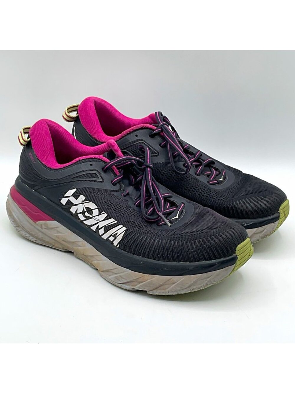HOKA Bondi 7 Women’s Size 9 Black Pink Running Walking Shoes 1110519